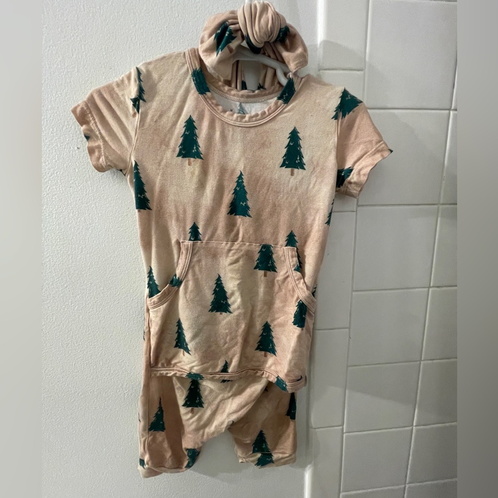 Ready Ser Romper Shortie 6-12M Rustic Evergreens Design w/ matching headband